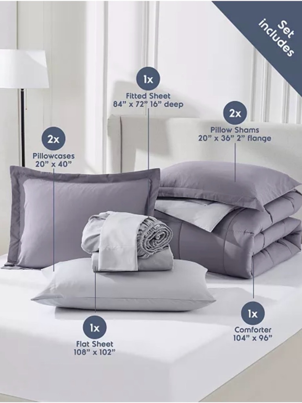 NEST Fragrances Lavender and Light Gray Reversible Comforter Set - Picture 3 of 7